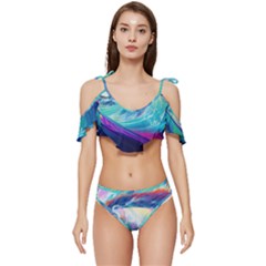 Waves Ocean Sea Tsunami Nautical Nature Water Ruffle Edge Tie Up Bikini Set	