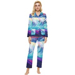 Waves Ocean Sea Tsunami Nautical Nature Water Womens  Long Sleeve Velvet Pocket Pajamas Set by Ravend