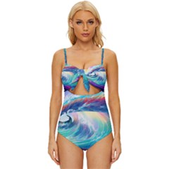 Waves Ocean Sea Tsunami Nautical Nature Water Knot Front One-piece Swimsuit by Ravend