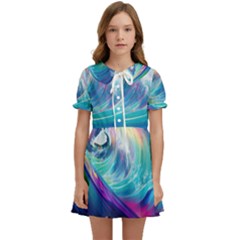 Waves Ocean Sea Tsunami Nautical Nature Water Kids  Sweet Collar Dress by Ravend