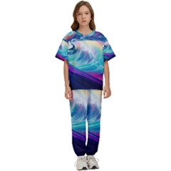 Waves Ocean Sea Tsunami Nautical Nature Water Kids  Tee And Pants Sports Set