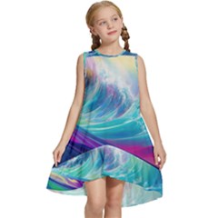 Waves Ocean Sea Tsunami Nautical Nature Water Kids  Frill Swing Dress by Ravend