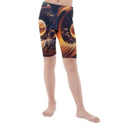 Ai Generated Swirl Space Design Fractal Light Abstract Kids  Mid Length Swim Shorts by Ravend