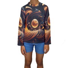 Ai Generated Swirl Space Design Fractal Light Abstract Kids  Long Sleeve Swimwear by Ravend