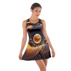 Ai Generated Swirl Space Design Fractal Light Abstract Cotton Racerback Dress by Ravend