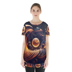 Ai Generated Swirl Space Design Fractal Light Abstract Skirt Hem Sports Top by Ravend