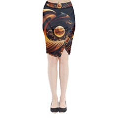 Ai Generated Swirl Space Design Fractal Light Abstract Midi Wrap Pencil Skirt by Ravend