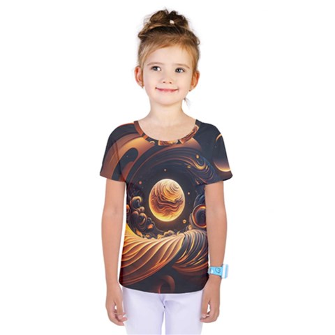 Ai Generated Swirl Space Design Fractal Light Abstract Kids  One Piece Tee by Ravend