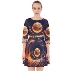 Ai Generated Swirl Space Design Fractal Light Abstract Smock Dress by Ravend