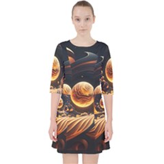 Ai Generated Swirl Space Design Fractal Light Abstract Quarter Sleeve Pocket Dress by Ravend