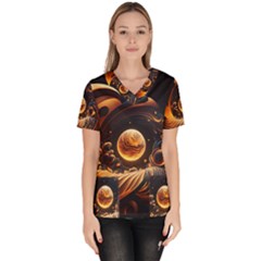 Ai Generated Swirl Space Design Fractal Light Abstract Women s V-neck Scrub Top by Ravend