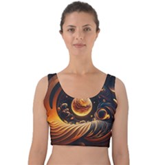 Ai Generated Swirl Space Design Fractal Light Abstract Velvet Crop Top by Ravend