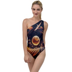 Ai Generated Swirl Space Design Fractal Light Abstract To One Side Swimsuit by Ravend