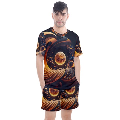 Ai Generated Swirl Space Design Fractal Light Abstract Men s Mesh Tee And Shorts Set by Ravend