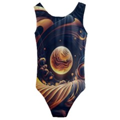 Ai Generated Swirl Space Design Fractal Light Abstract Kids  Cut-out Back One Piece Swimsuit by Ravend