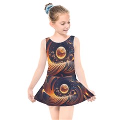 Ai Generated Swirl Space Design Fractal Light Abstract Kids  Skater Dress Swimsuit by Ravend