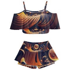 Ai Generated Swirl Space Design Fractal Light Abstract Kids  Off Shoulder Skirt Bikini by Ravend