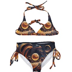 Ai Generated Swirl Space Design Fractal Light Abstract Kids  Classic Bikini Set by Ravend