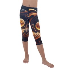 Ai Generated Swirl Space Design Fractal Light Abstract Kids  Lightweight Velour Capri Leggings  by Ravend