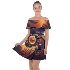 Ai Generated Swirl Space Design Fractal Light Abstract Off Shoulder Velour Dress by Ravend