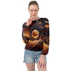 Ai Generated Swirl Space Design Fractal Light Abstract Banded Bottom Chiffon Top by Ravend