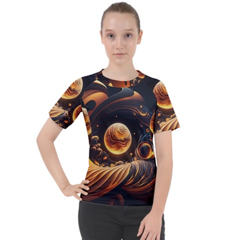 Ai Generated Swirl Space Design Fractal Light Abstract Women s Sport Raglan Tee by Ravend