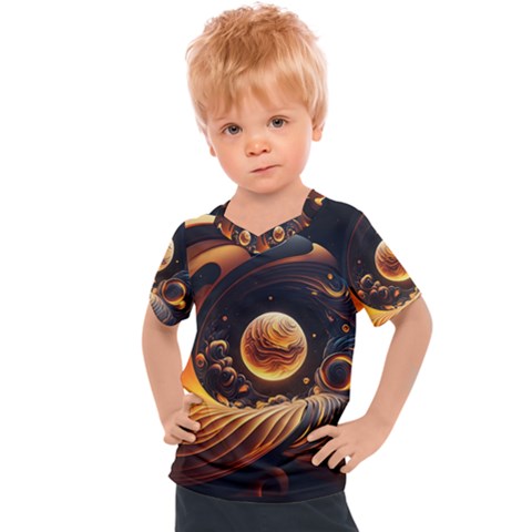 Ai Generated Swirl Space Design Fractal Light Abstract Kids  Sports Tee by Ravend