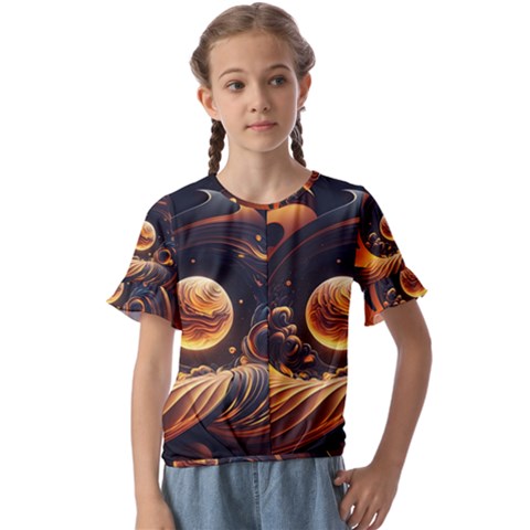 Ai Generated Swirl Space Design Fractal Light Abstract Kids  Cuff Sleeve Scrunch Bottom Tee by Ravend