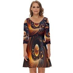 Ai Generated Swirl Space Design Fractal Light Abstract Shoulder Cut Out Zip Up Dress by Ravend