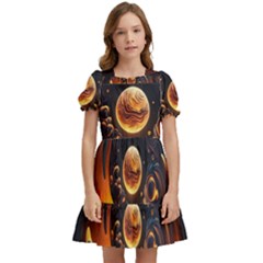 Ai Generated Swirl Space Design Fractal Light Abstract Kids  Puff Sleeved Dress by Ravend