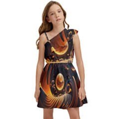 Ai Generated Swirl Space Design Fractal Light Abstract Kids  One Shoulder Party Dress