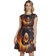 Ai Generated Swirl Space Design Fractal Light Abstract Cap Sleeve High Waist Dress