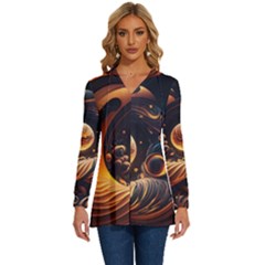 Ai Generated Swirl Space Design Fractal Light Abstract Long Sleeve Drawstring Hooded Top