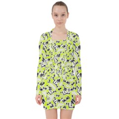 Background Pattern Graphic Beautiful Wallpaper Art V-neck Bodycon Long Sleeve Dress by Ravend