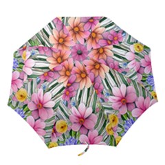 Beautiful Big Blooming Flowers Watercolor Folding Umbrellas by GardenOfOphir