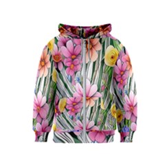 Beautiful Big Blooming Flowers Watercolor Kids  Zipper Hoodie by GardenOfOphir