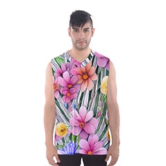 Beautiful Big Blooming Flowers Watercolor Men s Basketball Tank Top by GardenOfOphir