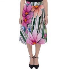 Beautiful Big Blooming Flowers Watercolor Classic Midi Skirt by GardenOfOphir