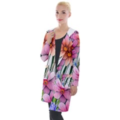 Beautiful Big Blooming Flowers Watercolor Hooded Pocket Cardigan by GardenOfOphir