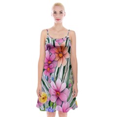 Beautiful Big Blooming Flowers Watercolor Spaghetti Strap Velvet Dress by GardenOfOphir