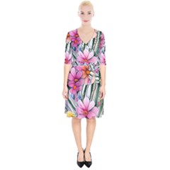 Beautiful Big Blooming Flowers Watercolor Wrap Up Cocktail Dress by GardenOfOphir