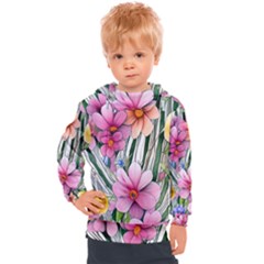 Beautiful Big Blooming Flowers Watercolor Kids  Hooded Pullover by GardenOfOphir