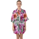 Beautiful Big Blooming Flowers Watercolor Half Sleeve Satin Kimono  View1