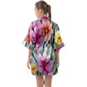 Beautiful Big Blooming Flowers Watercolor Half Sleeve Satin Kimono  View2