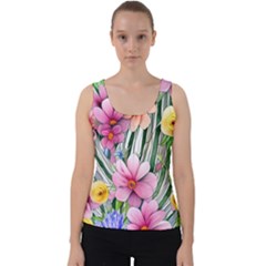 Beautiful Big Blooming Flowers Watercolor Velvet Tank Top by GardenOfOphir