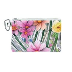 Beautiful Big Blooming Flowers Watercolor Canvas Cosmetic Bag (medium) by GardenOfOphir