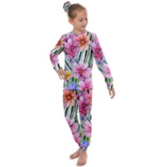 Beautiful Big Blooming Flowers Watercolor Kids  Long Sleeve Set  by GardenOfOphir