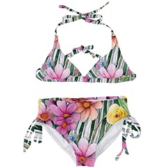 Beautiful Big Blooming Flowers Watercolor Kids  Classic Bikini Set by GardenOfOphir