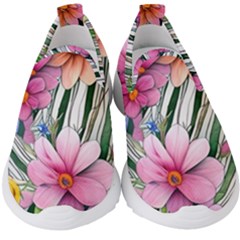 Beautiful Big Blooming Flowers Watercolor Kids  Slip On Sneakers by GardenOfOphir