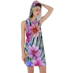 Beautiful Big Blooming Flowers Watercolor Racer Back Hoodie Dress by GardenOfOphir